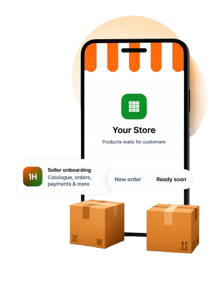 Seller storefront on mobile with onboarding and order readiness